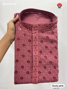Kurta de hombre de rayón de alta calidad con trabajo de Chikankari Chiffli, de manga larga y completa, y conjunto de pijama de algodón. Colección de exportación india. - Product Image 3