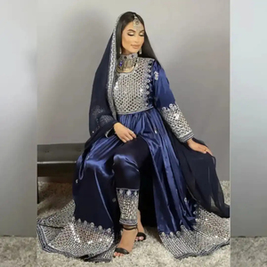 Robe afghane Kuchi vintage en mousseline à manches longues, faite main, couleurs personnalisées, avec broderie miroir et motifs ethniques traditionnels - Product Image 2