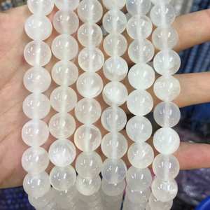Cuentas de calcita blanca, cuentas redondas de piedras preciosas naturales, hebra de cuentas para hacer joyas, manualidades DIY - Product Image 1