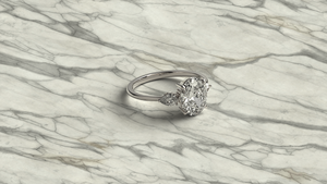 Anillo de Compromiso de Lujo Chapado en Oro de 18K y 14K con Diamante Ovalado Cultivado en Laboratorio, Tres Piedras, Piedras Laterales con Corte de Pera, Banda Lisa, Joyería Fina - Product Image 3