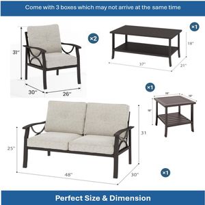 Set di Mobili da Giardino in Metallo per Tutte le Stagioni, 5 Pezzi, Telaio Color Kaki con Cuscini Beige, Divano da Conversazione Spesso 4 Pollici, 4 Posti - Product Image 5