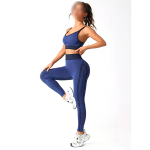 Two-Piece Simple Sports Set, Thin Strap Round Neck <b>Crop</b> <b>Top</b> And Slim Fit Workout Leggings Fitness Outfit For Women - Product Image 1