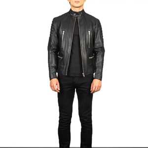 Veste en cuir pour homme de style bomber, tendance streetwear américaine, avec fermeture éclair, personnalisable en couleurs et logo. - Product Image 4