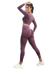 Ensemble de yoga taille haute pour femme, tenue de sport avec soutien-gorge de fitness à manches longues et leggings de compression doux pour l'entraînement - Product Image 4