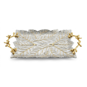 Plateau de service ovale moderne en aluminium avec poignées en feuille d'or de luxe, plateau de moulage artisanal en métal haut de gamme pour hôtel, restaurant, table - Product Image 2
