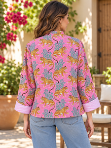 Chaqueta Acolchada de Algodón Hecha a Mano con Estampado de Leopardo, Abrigo Boho para Mujer - Product Image 3