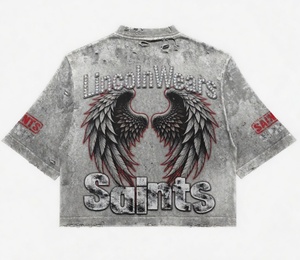T-shirt Streetwear USA à manches courtes, délavé, orné de strass, effet vieilli, uni, vintage, coupe oversize, en coton tricoté premium et écologique - Product Image 2