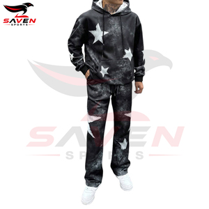 Ensembles décontractés pour hommes : Sweat-shirts à capuche avec cordon de serrage et poche kangourou, imprimé tie-dye étoiles, et pantalons droits amples, à prix de gros - Product Image 2
