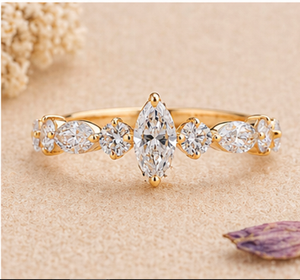 Anillo de Compromiso de Lujo con Diamantes Marquise, Oro de 14K/18K, Múltiples Piedras, Joyería Minimalista Unisex para Fiesta - Product Image 6