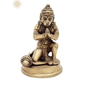 Fabriqué à la main 3.8 pouces Lord Hanuman Statue en laiton fabriqué en Inde Home Decor Sculpture Idol - Product Image 1