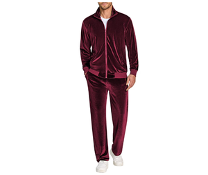 <b>Men</b> <b>Velvet</b> Tracksuit Full Zip <b>Jacket</b> and Jogger Pants Solid Color Casual Two Piece Set for Autumn Winter Wear - Product Image 3