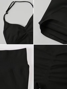 Ensemble de sport 2 pièces pour femme : débardeur de sport long à col en V et leggings micro-côtelés longueur cheville à effet ventre plat – Tenue d'entraînement - Product Image 6