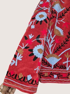 Manteau brodé floral de style chinois rouge, col mandarin, manches longues, grande taille, vêtements d'extérieur décontractés pour femmes, vêtements d'hiver - Product Image 3