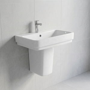 Modern Square Ceramic Half Pedestal Wash Basin Space Saving Wall Hung Sink For Hotel Bathroom - Product Image 3