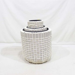 Trending White <b>Plastic</b> Flower Pot Set of 3 Basketweave Design Indoor <b>Planters</b> Minimalist Style Circular Pattern - Product Image 4