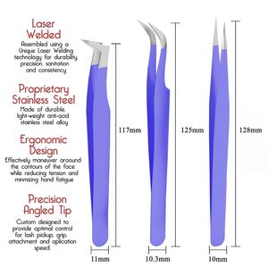 Ensemble de pinces à cils professionnelles 3 pièces, outils de précision à pointe lisse pour extensions de cils, isolation de volume, emballage noir - Product Image 2