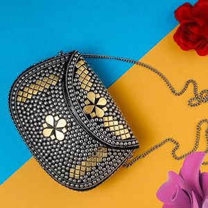 Silver Metal Handmade <b>Bridal</b> Women's Antique Brass Purse Ethnic Handmade Metal Clutch Bag - Product Image 2