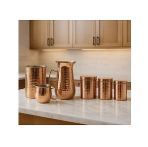 Juego de Recipientes de Cocina de Cobre Martillado con Jarra y Taza, Contenedores de Almacenamiento de Metal Estilo Vintage, Resistentes al Óxido - Product Image 1