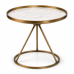 Eleve los interiores modernos con esta elegante estantería de exhibición de dos niveles de metal y mármol, diseñada con un marco arquitectónico limpio. - Product Image 4
