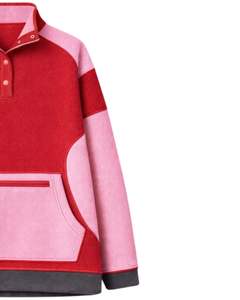 Sudadera de invierno cálida para mujer, oversize, de forro polar, con cuello con broches a cuarto, bolsillo canguro, color rojo rosa, fabricante personalizado - Product Image 4