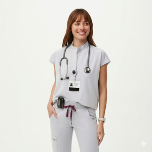 Conjunto de Uniforme Médico para Mujer, Personalizado de Fábrica, a la Moda, Elástico, de Manga Corta, Cuello Redondo, Pantalones Jogger, Conjunto de Enfermería - Product Image 1