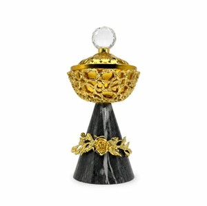 Luxury Gold Metal <b>Bakhoor</b> Burner Mabkhara Arabic <b>Oud</b> Cypress Incense Black Marble Base Home Aromatic Fragrance Decor - Product Image 1