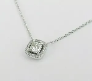 จี้เพชรจำลองทรงเจ้าหญิง 2 กะรัต สำหรับผู้หญิง ชุบไวท์โกลด์ 14k สวยงามน่าทึ่ง - Product Image 2