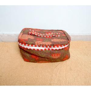 ชุดกระเป๋าเครื่องสำอางผ้าฝ้ายอินเดียลายใบไม้เขตร้อนแบบเย็บติดกัน 3 ใบ กระเป๋าใส่ของใช้ในห้องน้ำ กระเป๋าเครื่องสำอาง กระเป๋าใส่เครื่องสำอางสำหรับเดินทาง - Product Image 3