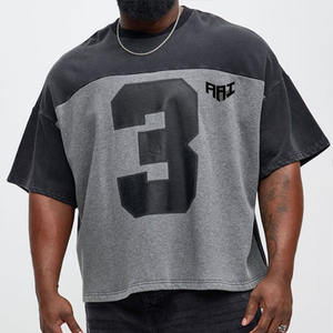 Camiseta de algodón 100% para hombre, de marca privada OEM, estilo oversize con bloques de color, hombros caídos, estilo casual urbano, estampado de 3 números, proveedor de EE. UU. - Product Image 4