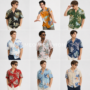Chemises hawaïennes pour hommes fabriquées au Bangladesh par RMG Garments, liquidation de stock, imprimé feuilles tropicales, chemises décontractées pour resort, vente en gros - Product Image 6