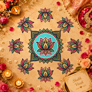 Ensemble de rangolis en bois réutilisables en gros avec motifs d'éléphant et de lotus, art de sol modulaire multi-pièces pour la décoration de Diwali et de mariage - Product Image 4