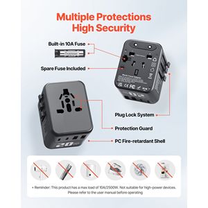 5-in-1 Universal Travel <b>Adapter</b> 2 USB-C & 2 USB-A Ports 1 AC Outlet International European Power <b>Adapter</b> 4 Different <b>Plug</b> Types - Product Image 5