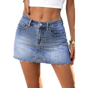 Jupe en jean décontractée et tendance pour femme, taille haute moderne, boutonnée, élégante et confortable, 100 % coton, pour le quotidien, les voyages et les week-ends - Product Image 1