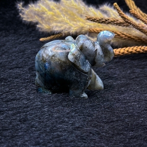 Chakralume Labradorite <b>Elephant</b> Hand Carved Natural Pyrite Figurine Flash Crystal Feng Shui <b>Decor</b> From Rajasthan Wholesale - Product Image 5