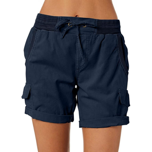 Women's <b>Navy</b> Cargo <b>Shorts</b> Drawstring Waist Solid Color Casual Breathable Cotton Canvas Fit Mid Rise Regular Style - Product Image 4