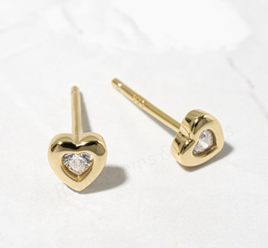 Handmade 925 Sterling <b>Silver</b> Gold Plated 4mm Bezel Set CZ Diamond Minimalist Heart <b>Stud</b> Earrings Set Fine Jewelry Gift Women's - Product Image 5
