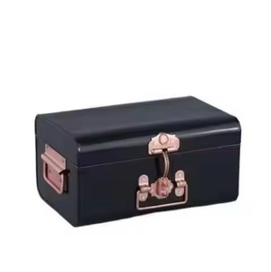 Ensemble de 2 coffres de rangement en métal noir mat, décoratifs, en fer thermolaqué, avec fermoirs en or rose - Product Image 6