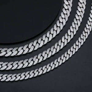 Pulsera de cadena cubana de plata de ley S925 chapada en oro de 18k personalizada para hombre, collar de hip hop con incrustaciones de moissanita. - Product Image 2