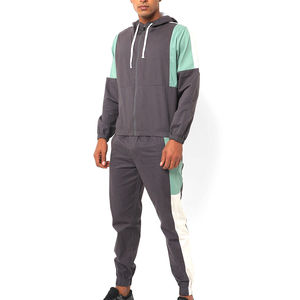 Ensemble de survêtement coupe-vent pour homme, veste légère à capuche avec empiècements menthe et pantalon de jogging, logo personnalisé, imperméable, vente en gros - Product Image 1