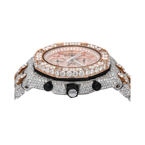 Iced Out Moissanite Chronograph Watch Stainless Steel <b>Round</b> Shape Diamond Wristwatch Analog Dial Men's for Party Wear - Product Image 6