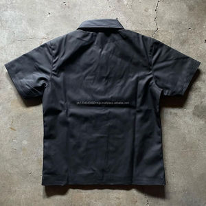 Hot Selling Streetwear High Quality Short Sleeve <b>Zip</b> <b>up</b> Leather <b>Shirt</b> for <b>Men</b> Boxy Fit High Street Style Blank Tee <b>Shirts</b> - Product Image 2