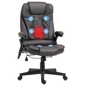 Sedia da Ufficio Reclinabile Riscaldata con 6 Punti di Vibrazione e Telecomando sul Bracciolo - Marrone Scuro (Base in Nylon) - Product Image 1