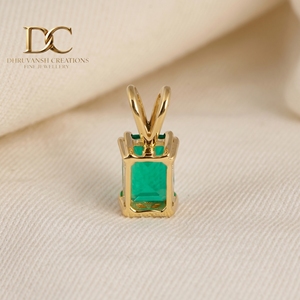 IGI Certified 14KT Solid Yellow Gold Lab Grown Colombian <b>Emerald</b> <b>Pendant</b> Charm Classic Solitaire Fine Jewelry for Women's - Product Image 5