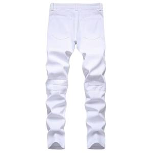 Pantalones Vaqueros Rectos Blancos para Hombre, Transpirables, Casuales, de Verano e Invierno, con Botones y Pliegues - Product Image 4