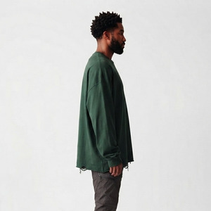 T-shirt Homme Style Grunge Effet Vieilli Oversize Lavage Vintage Manches Longues Col Rond Coupe Ample Coton Lourd 100% - Product Image 3
