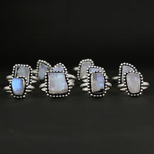 Wholesale Natural Rainbow Moonstone 925 Sterling Silver Plated Handmade Vintage Bohemian Minimalist Artisan <b>Statement</b> <b>Rings</b> - Product Image 4
