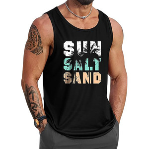 Débardeur sans manches pour homme, imprimé soleil, sel et sable, col rond, décontracté, respirant, en polyester tricoté - Product Image 4