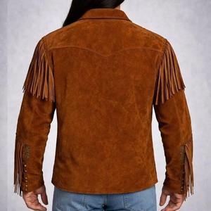 <b>Men's</b> Vintage <b>Suede</b> Bomber <b>Jacket</b> with Fringe Western Style Stand Collar Button Front Casual Winter - Product Image 2