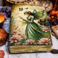 Journal en cuir imprimé fait main avec motifs féériques et animaux, Grimoire avec fermoir antique, Livre de sorts magiques Wiccan, Journal en papier à bords festonnés vintage aux motifs des Ombres
