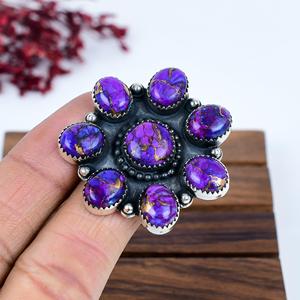 Copper Purple Turquoise Cluster <b>Ring</b> Oxidized Sterling <b>Silver</b> Floral <b>Statement</b> <b>Ring</b> Boho Artisan Jewelry Gift for Her - Product Image 4